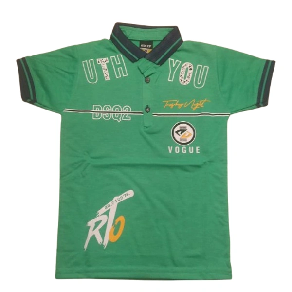 Cotton Collar Print half T Shirt Kids boy - 5 to 6 years, Forest Green