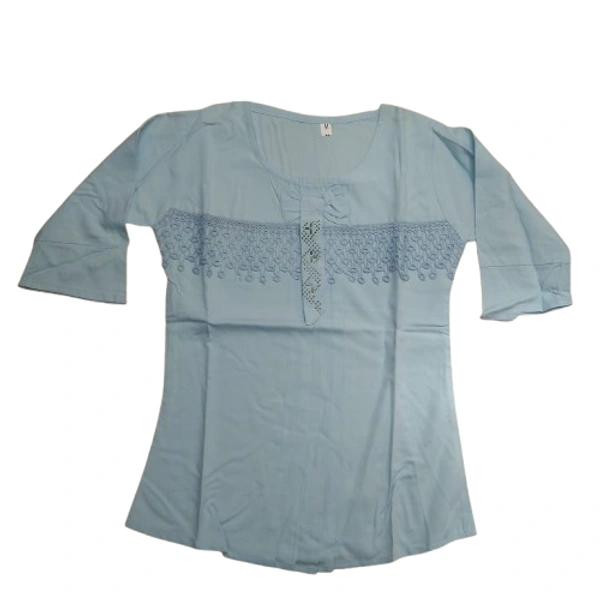 Cotton Jhalaar Kids Girl Top - 7 to 8 year, M, Aqua Island