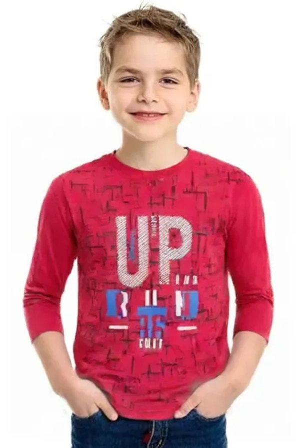 Cotton Print Kids Boy T Shirt - 13 to 14 years, Persian Red