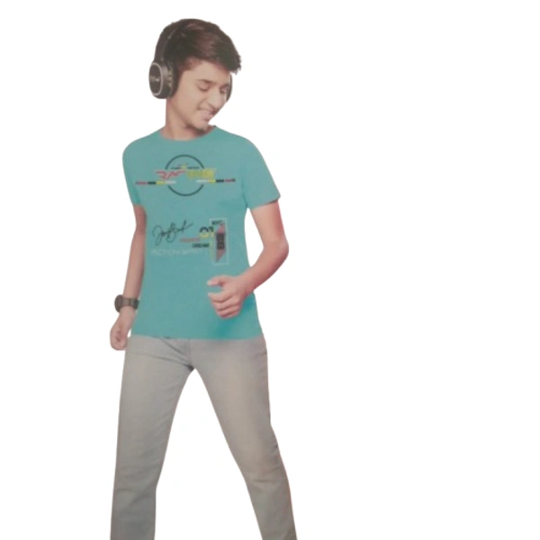 Cotton Round Neck Print Half T Shirt for Kids 2 - 5 to 6 years, Aqua Island