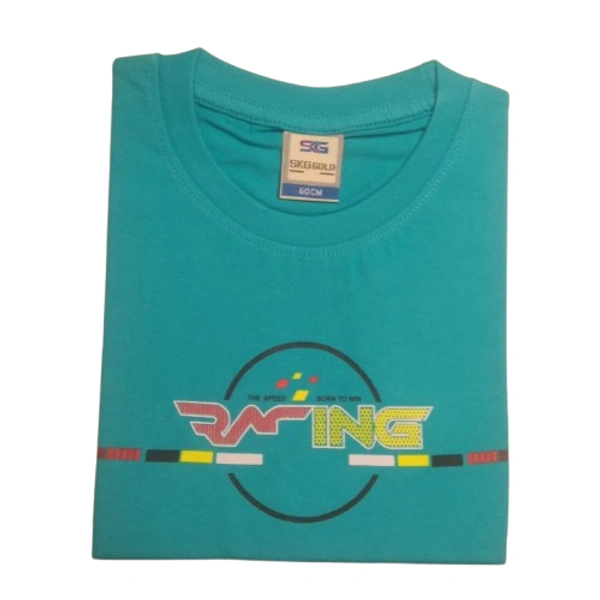 Cotton Round Neck Print Half T Shirt for Kids 2 - 5 to 6 years, Aqua Island
