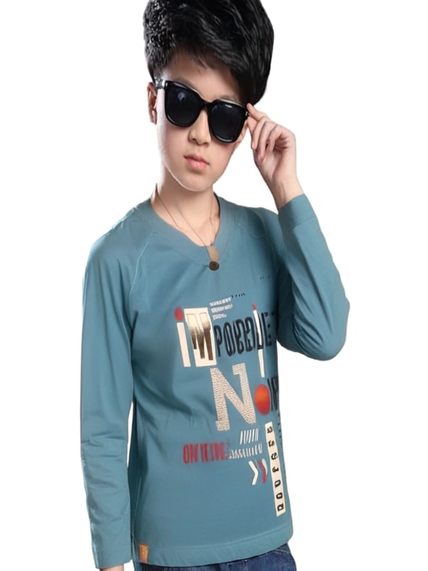 cotton round neck print t shirt kids boy 13 - 5 to 6 years, Glacier