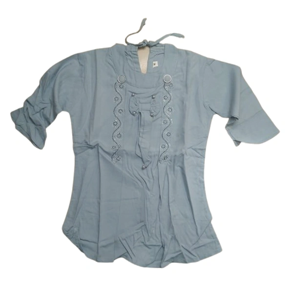 Cotton Sitara Kids Girl Top - 7 to 8 year, M, Powder Blue
