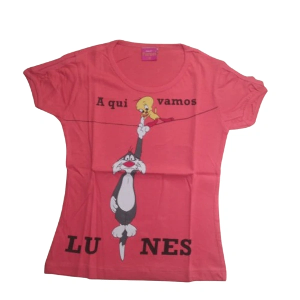 Cotton T Shirt Kids Girls - 6 to 7 year, 32, Flame Pea