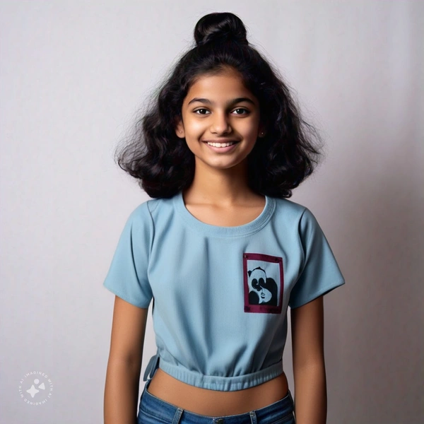 Crop Lining Kids Girl T Shirt - 7 to 9 year, M, Fountain Blue