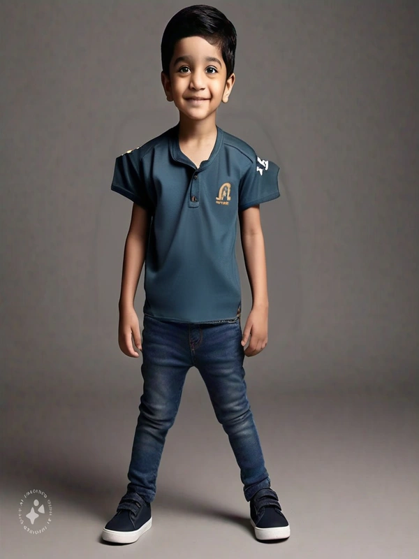 Fancy neck t shirt boy - 4 to 5 years, Black Rock