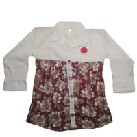 Half print Girl Top - 10 to 12 year, L, Dark Tan