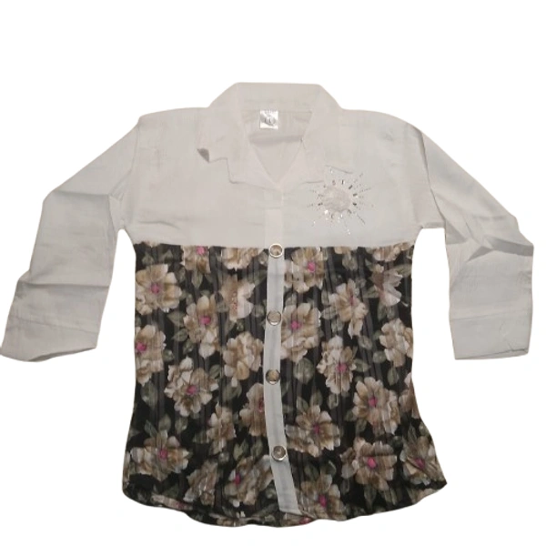 Half print Girl Top - 10 to 12 year, L, Black Rock
