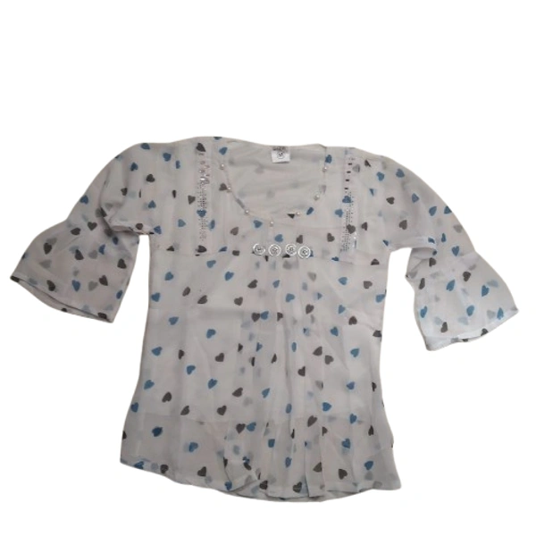 Heart print kids girl top - 6 to 8 year, M, Green