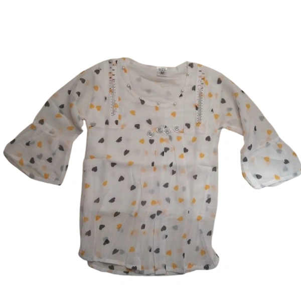 Heart print kids girl top - 6 to 8 year, M, Yellow