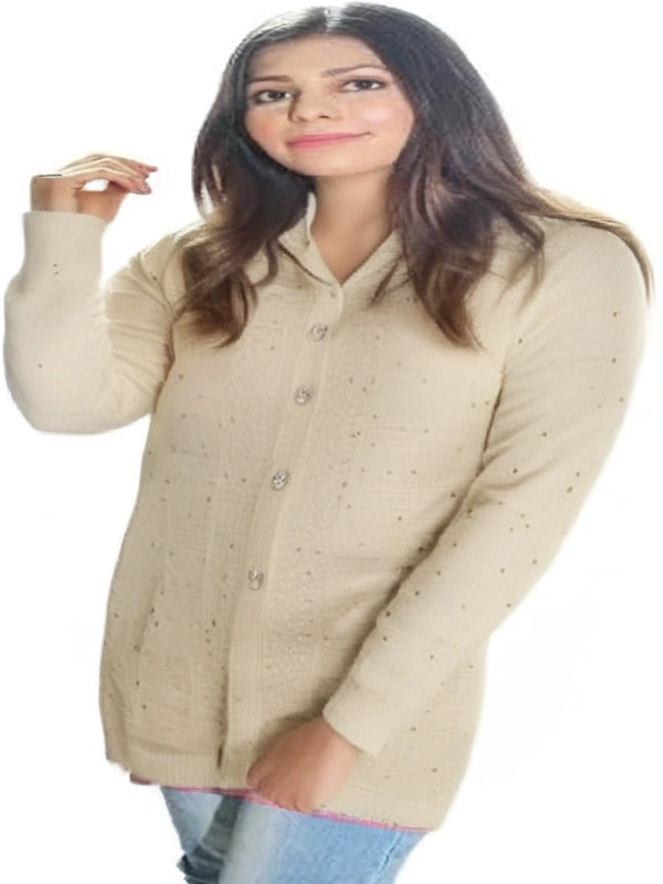Crystal Long Ladies Cardigan - free, White