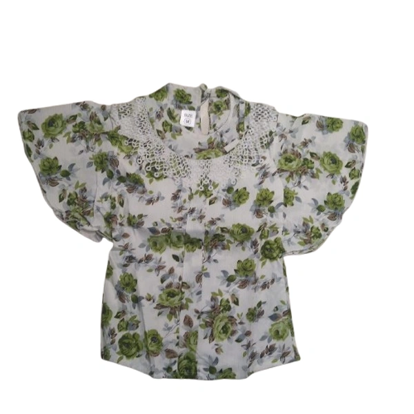 rose print kids girl top - 7 to 8 year, M, Fern Green