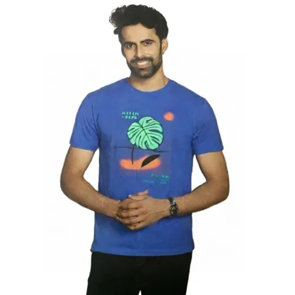 Round neck cottan print t shirt - L, Chambray