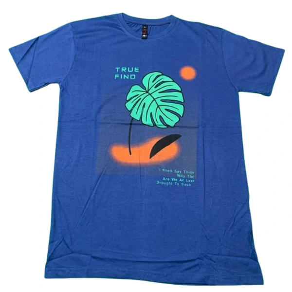 Round neck cottan print t shirt - L, Chambray