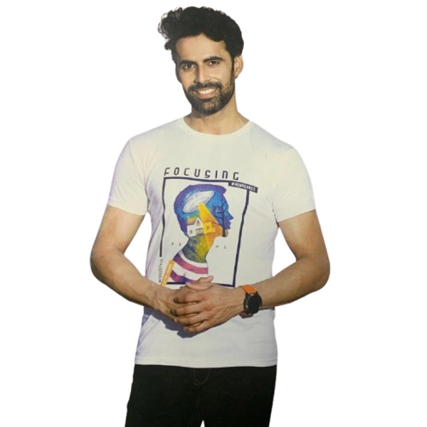 Round neck cottan print t shirt - XL, White