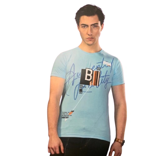 Round neck cottan print t shirt - XXL, Fountain Blue