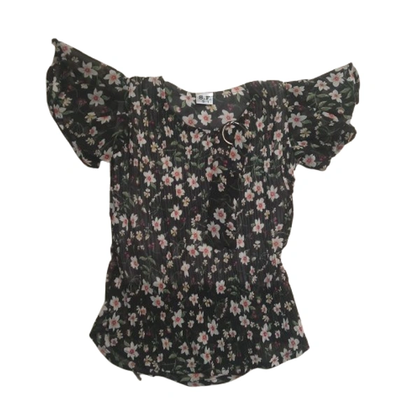 Sf Flower Print Kids Girl Top - 5 to 6 year, S, Black