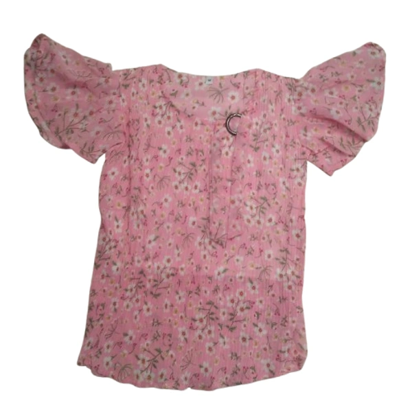 Sf Flower Print Kids Girl Top - 7 to 8 year, M, New York Pink