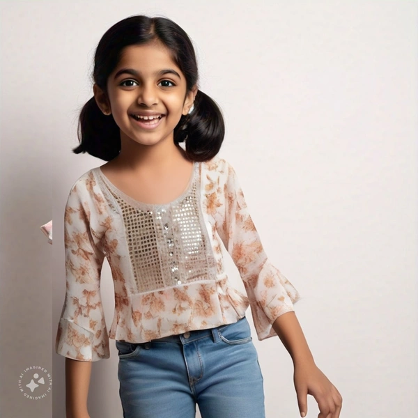 Square Embroidery kids girl top - 7 to 8 year, M, El Salva