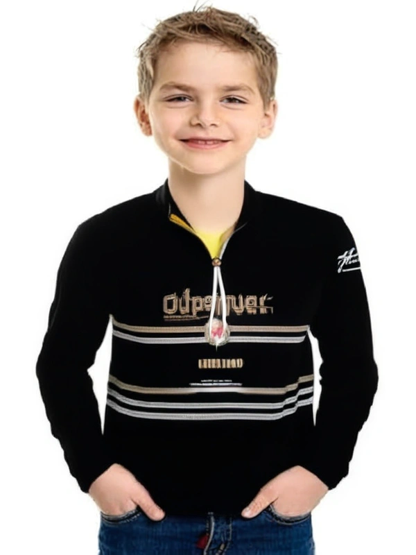 Stylish Collar Kids Boy T Shirt - 11 to 12 years, Black