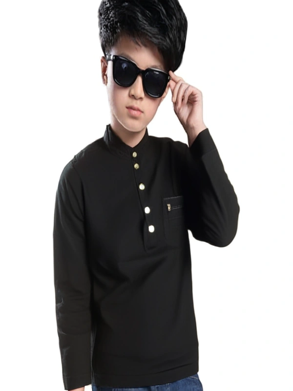 super stretch collar t shirt kids boy - 8 to 9.5 years, Black Pearl