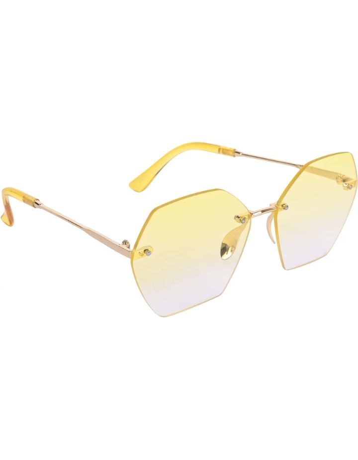 Buy AISLIN UV Protected Rim-Less Unisex Square Sunglasses - (Yellow Lens |  Gold Frame | Large Size) Online at Best Prices in India - JioMart.