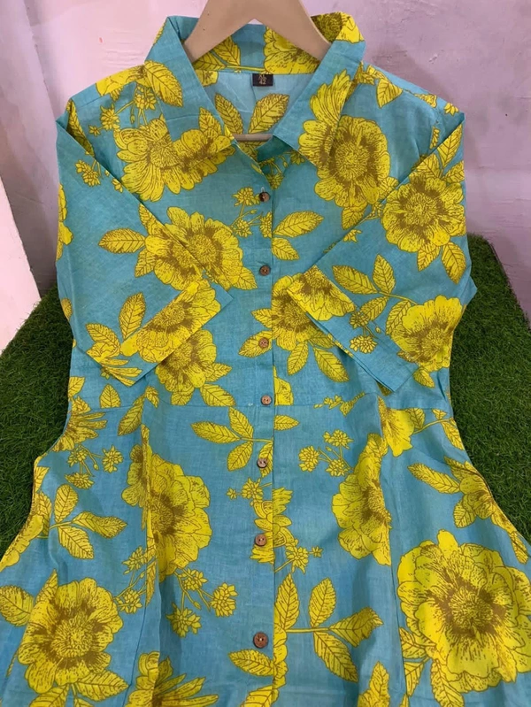 KDJ 4333 Premium Cotton Printed Fir Flair Kurti - Gold, L-40