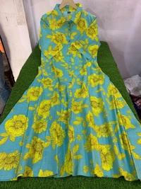 KDJ 4333 Premium Cotton Printed Fir Flair Kurti - Gold, L-40