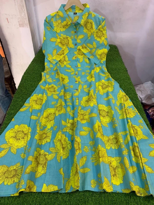 KDJ 4333 Premium Cotton Printed Fir Flair Kurti - Gold, L-40