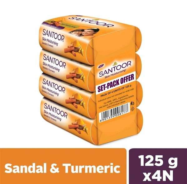 Santoor Sandal & Turmeric Soap 125g (Pack Of 4)