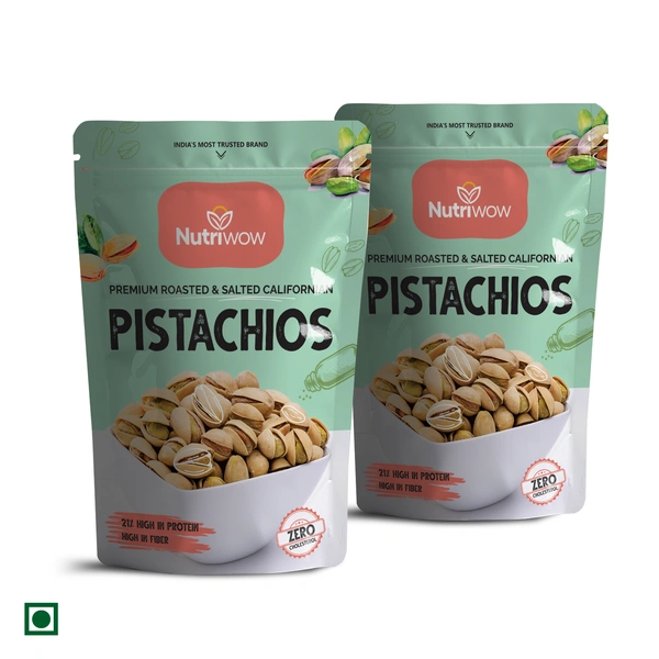 Nutriwow Premium Classic Roasted & Salted Pistachios | Pista | 400g (200g Pack of 2) - 400g, Roasted & Salted