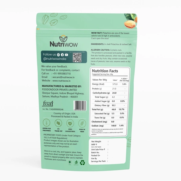 Nutriwow Premium Classic Roasted & Salted Pistachios | Pista | 400g (200g Pack of 2) - 400g, Roasted & Salted