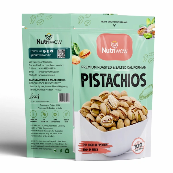 Nutriwow Premium Classic Roasted & Salted Pistachios | Pista | 400g (200g Pack of 2) - 400g, Roasted & Salted