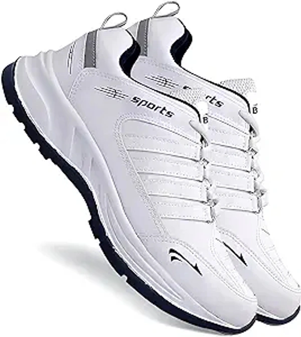 BRUTON Men's Sports Running Walking Shoes. - White, IND-7