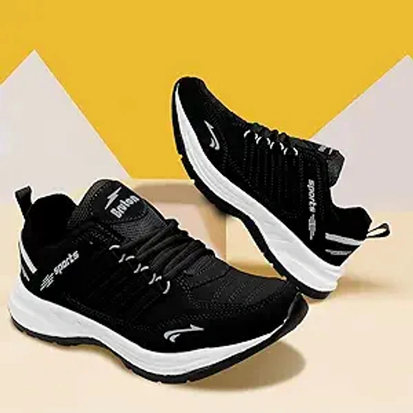 BRUTON Men's Sports Running Walking Shoes. - Black, IND-6