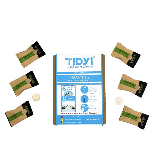 Tidyi Foaming Hand Soap Refills Multi Pack (Scent - Aloe Lavender & Vanilla Coconut) - 6 Refills | 3 Each Scent, Aloe Lavender & Vanilla Coconut, 1500 ml / 1.5 ltr