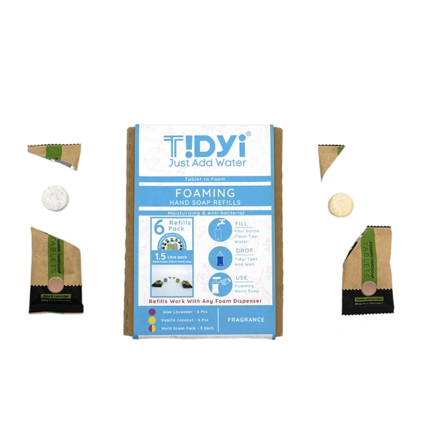 Tidyi Foaming Hand Soap Refills Multi Pack (Scent - Aloe Lavender & Vanilla Coconut) - 6 Refills | 3 Each Scent, Aloe Lavender & Vanilla Coconut, 1500 ml / 1.5 ltr