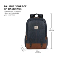 Classical 18" Inches Vegan Leather Laptop Backpack For Men/Women, Navy - Tan