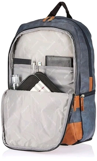 Classical 18" Inches Vegan Leather Laptop Backpack For Men/Women, Navy - Tan