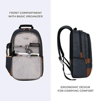 Classical 18" Inches Vegan Leather Laptop Backpack For Men/Women, Navy - Tan