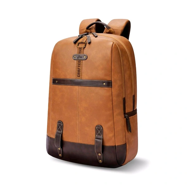 Casual Vegan Leather Laptop Backpack For Men/Women(Tan-Brown)