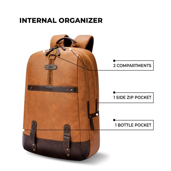 Casual Vegan Leather Laptop Backpack For Men/Women(Tan-Brown)