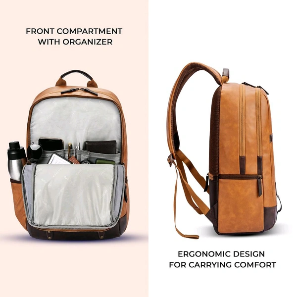 Casual Vegan Leather Laptop Backpack For Men/Women(Tan-Brown)