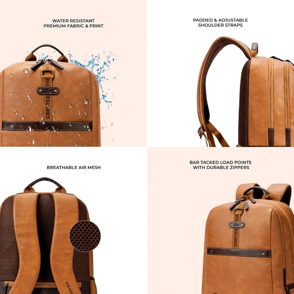 Casual Vegan Leather Laptop Backpack For Men/Women(Tan-Brown)