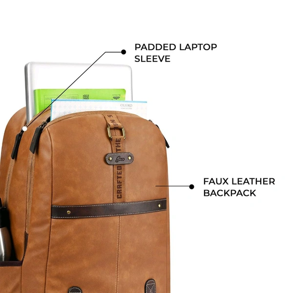 Casual Vegan Leather Laptop Backpack For Men/Women(Tan-Brown)