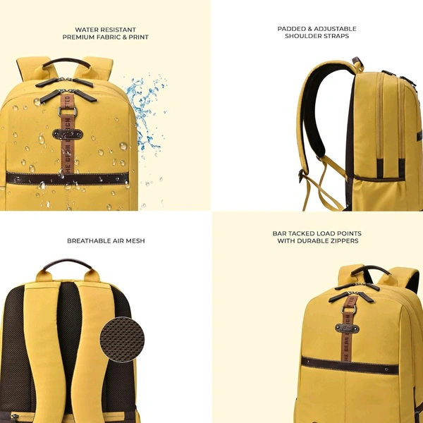 Casual Vegan Leather Laptop Backpack For Men/Women(Yellow-Brown)