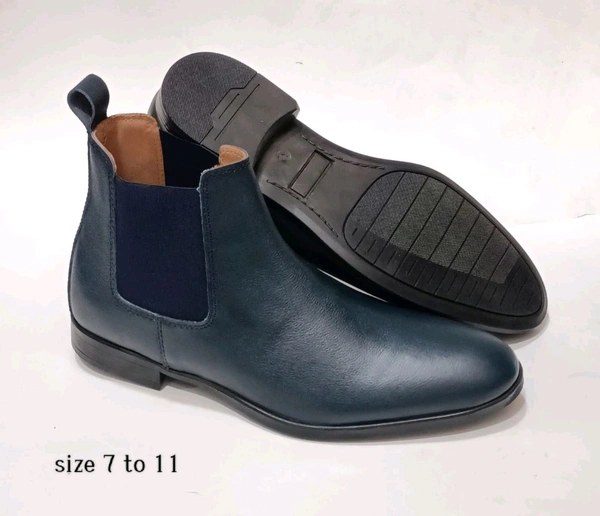 Genuine Leather Chelsea Boots, Premium Blue - 7