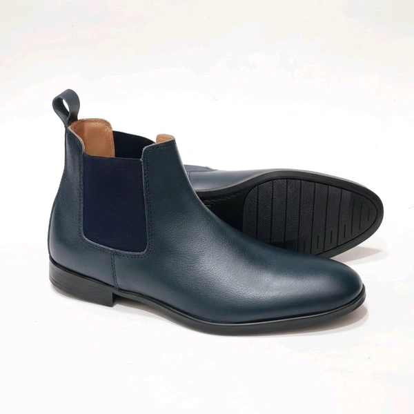 Genuine Leather Chelsea Boots, Premium Blue - 9
