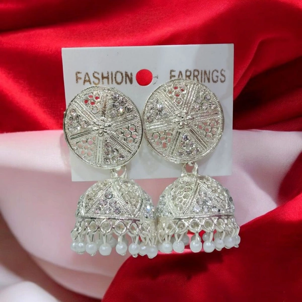 White Jhumki Earrings for Women, Traditional and Lightweight, Perfect for Daily Wear, Weddings, Parties, Festivals, or with Ethnic Outfits, Easy to Wear and Stylish Look