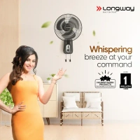 Longway Speedy 12 50W ABS Black Energy Saving 3 Blade Wall Fan, Sweep: 300 mm